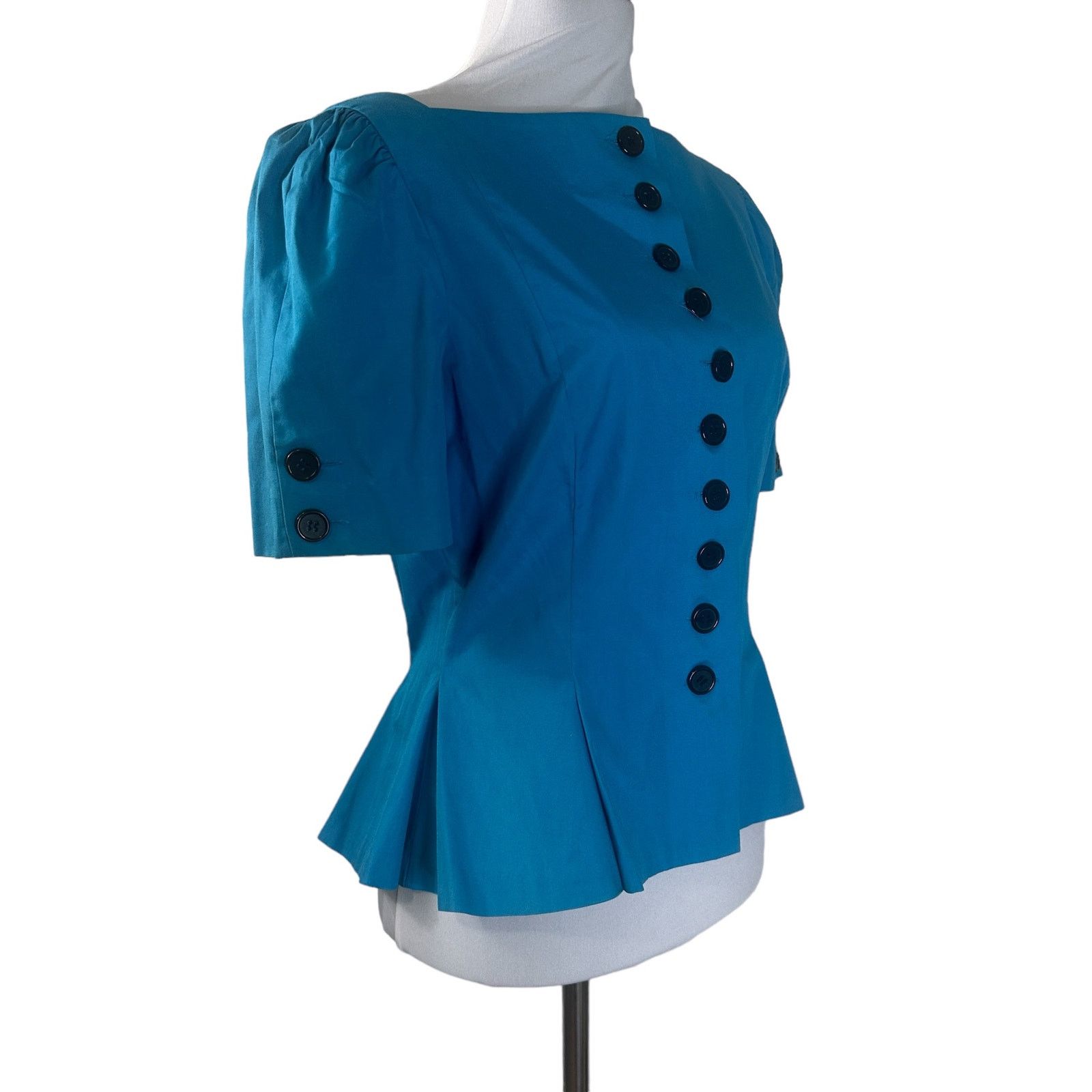 Vintage 1980s Adele Simpson Bright Blue Peplum Blouse Top M Size US M / EU 48-50 / 2 - 6 Thumbnail