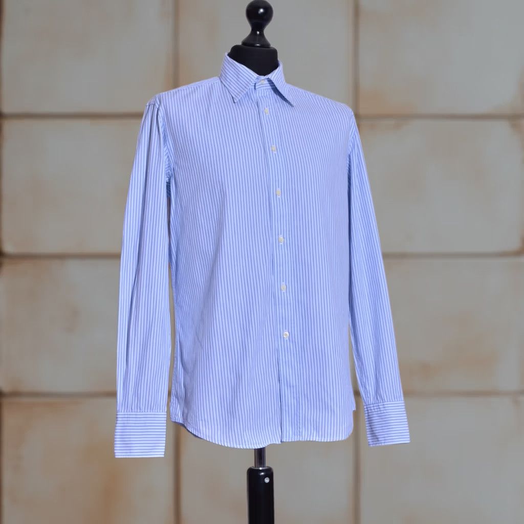 Vintage Ferre Milano Mens Blue Striped Long Sleeve Shirt Size 39 Shirt Mens Blue Regular 39 Cotton Button-Up Size US L / EU 52-54 / 3 - 1 Thumbnail