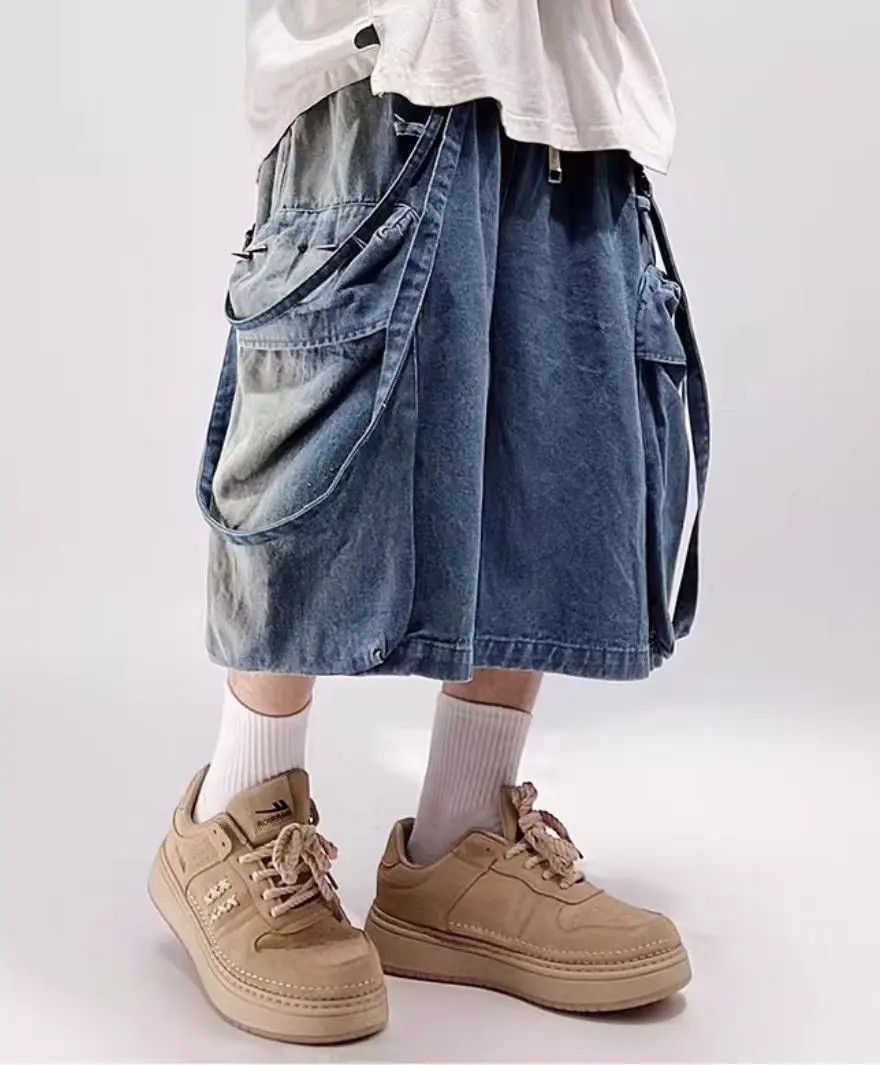 Japanese Brand × Jean Hip Hop Colour Block Vintage Loose Fit Denim Shorts Size US 32 / EU 48 - 2 Thumbnail