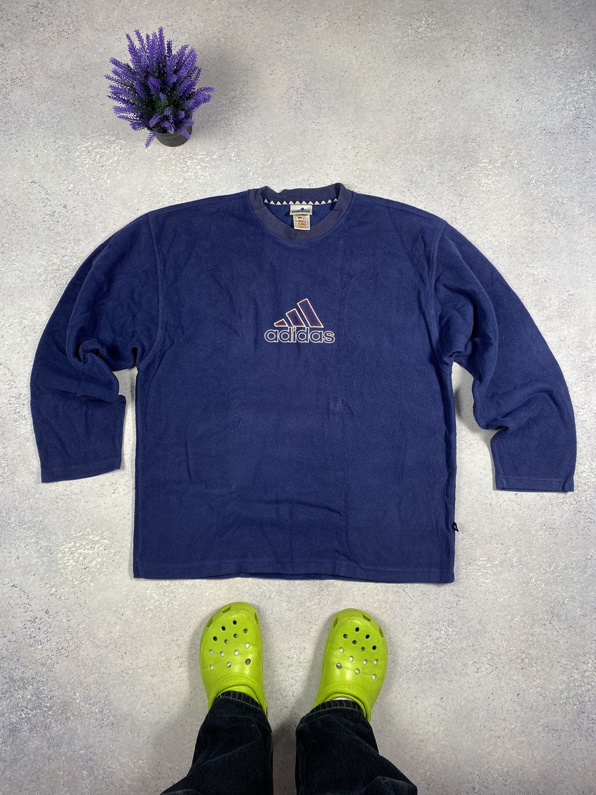 Adidas × Vintage Vintage Adidas Fleece Sweatshirt With Big Logo Oversized L Size US L / EU 52-54 / 3 - 2 Thumbnail