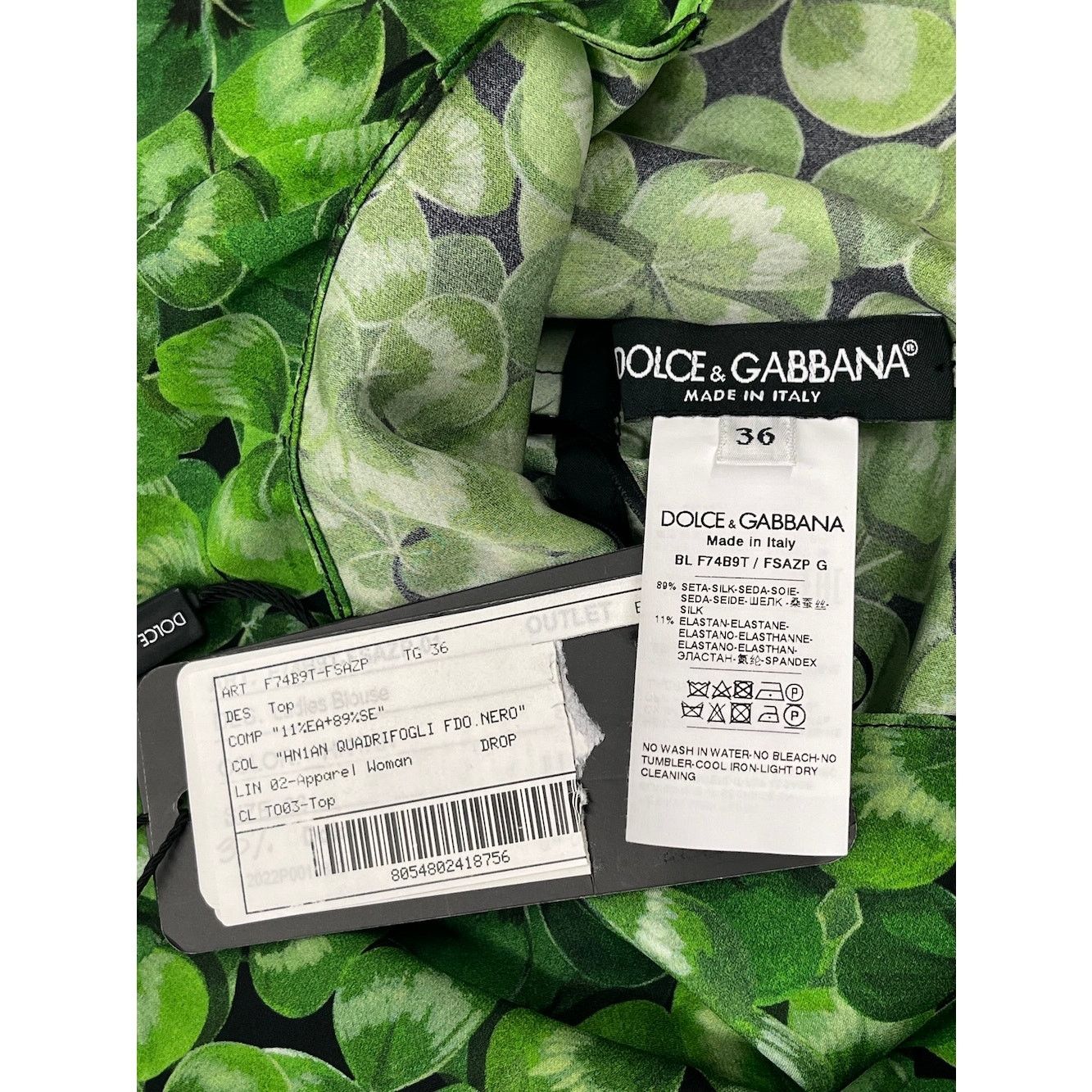 Dolce & Gabbana Dolce & Gabbana Green Clover Print Blouse Silk IT 36 XXS Size XS / US 0-2 / IT 36-38 - 7 Thumbnail