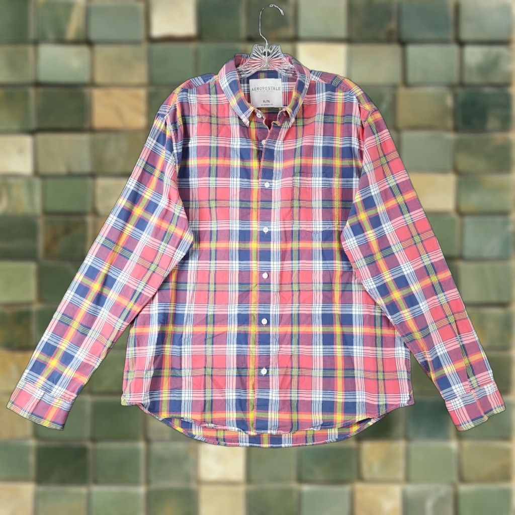 Vintage Aéropostale Shirt Men XL Pink Plaid Long Sleeve Button-Up Regular Size XL Mens Size US XL / EU 56 / 4 - 1 Thumbnail