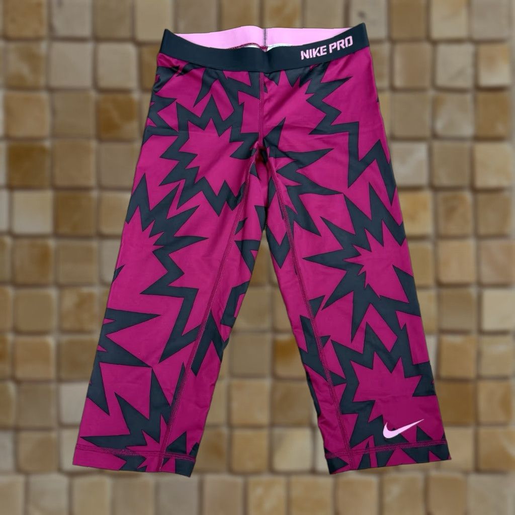 Nike Nike Pro Women Leggings Cropped S Dri-Fit Stretch Pink Gray Graphic Activewear Womens Size 28" / US 6 / IT 42 - 1 Thumbnail