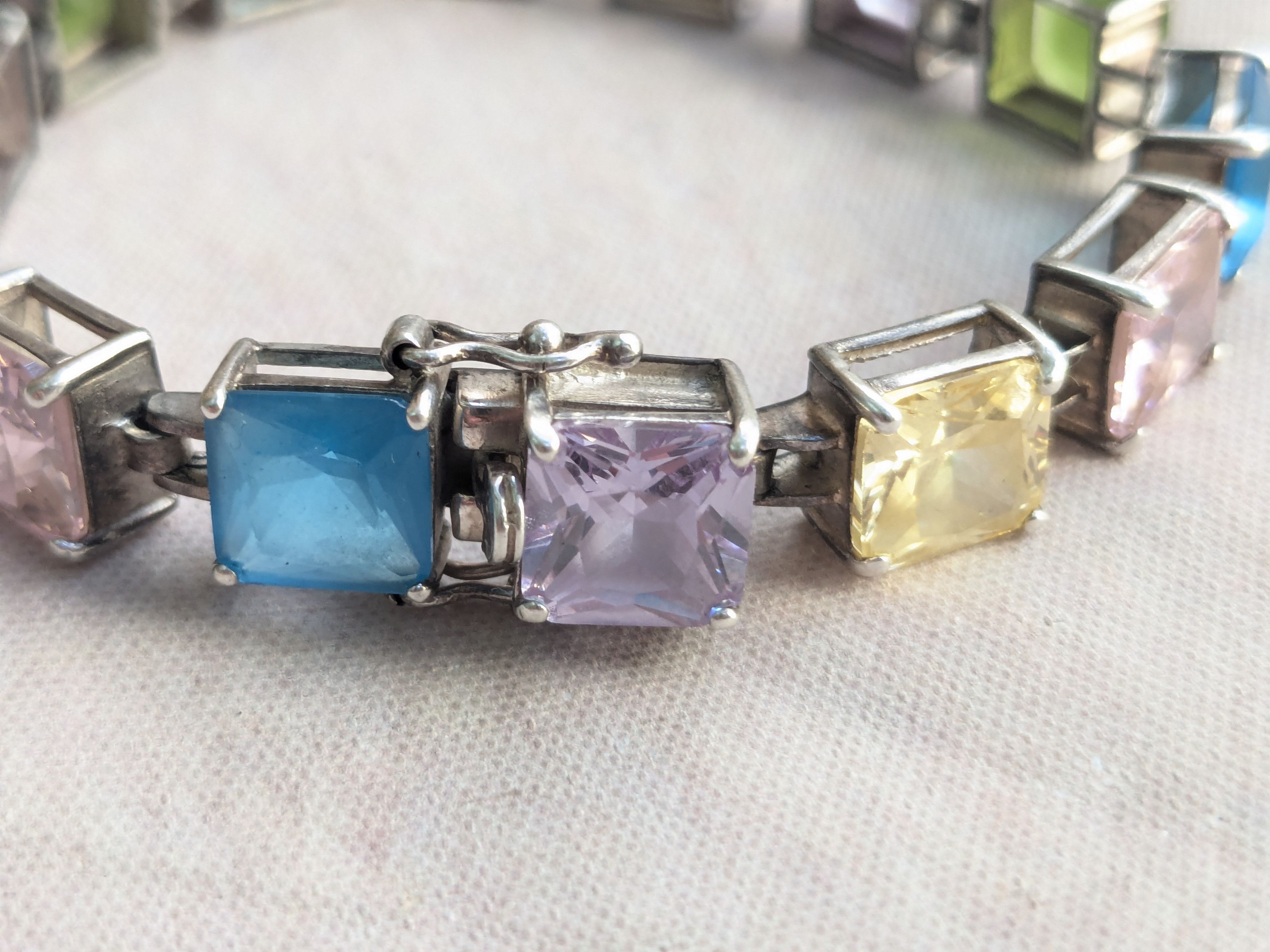 Sterling Silver Sterling Silver Tennis Bracelet Rainbow Square 7.5" Y2K Size ONE SIZE - 8 Thumbnail