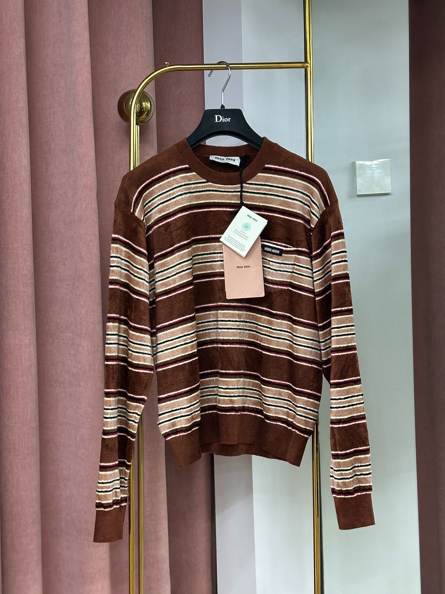 Miu Miu MiuMiu 2026 Coffee Stripe Top Size S / US 4 / IT 40 - 1 Thumbnail