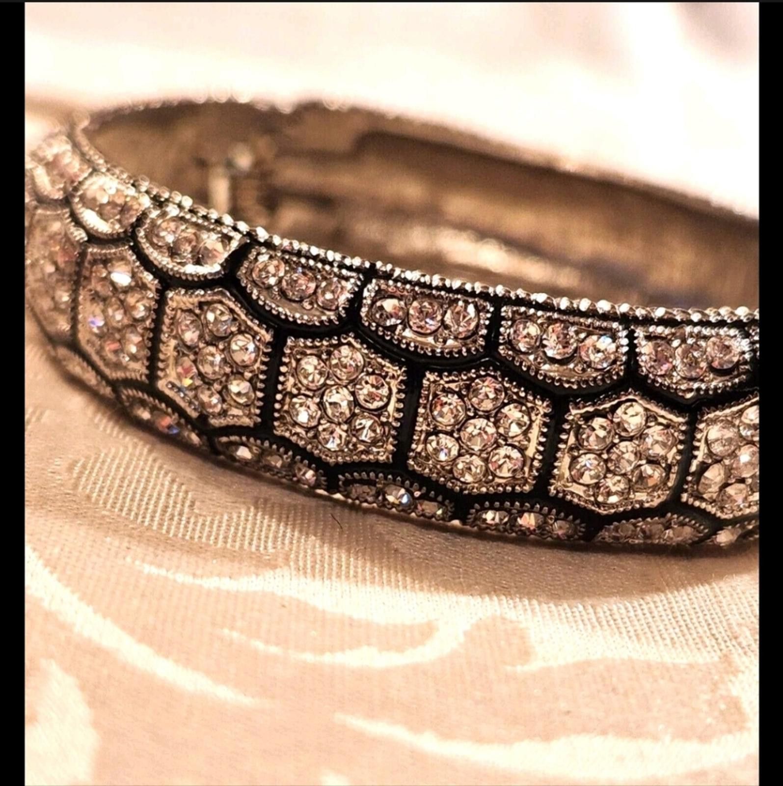 Vintage Vintage Silver and Black Art Deco Bracelet Size ONE SIZE - 1 Thumbnail