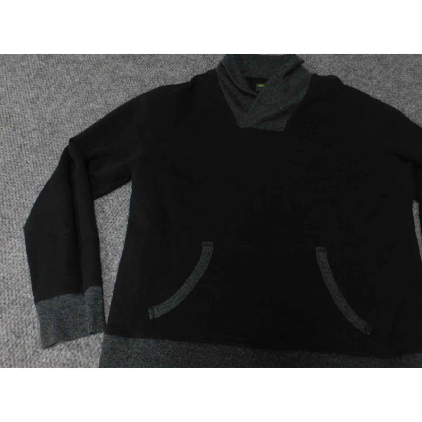 Vintage John Bartlett Mens Sweater Large Black Pullover Crew Neck Cable-Knit Wool? No, Cotton Stretch Pockets Plaid Accent Quilted Regular Fall Gift Size US L / EU 52-54 / 3 - 3 Thumbnail