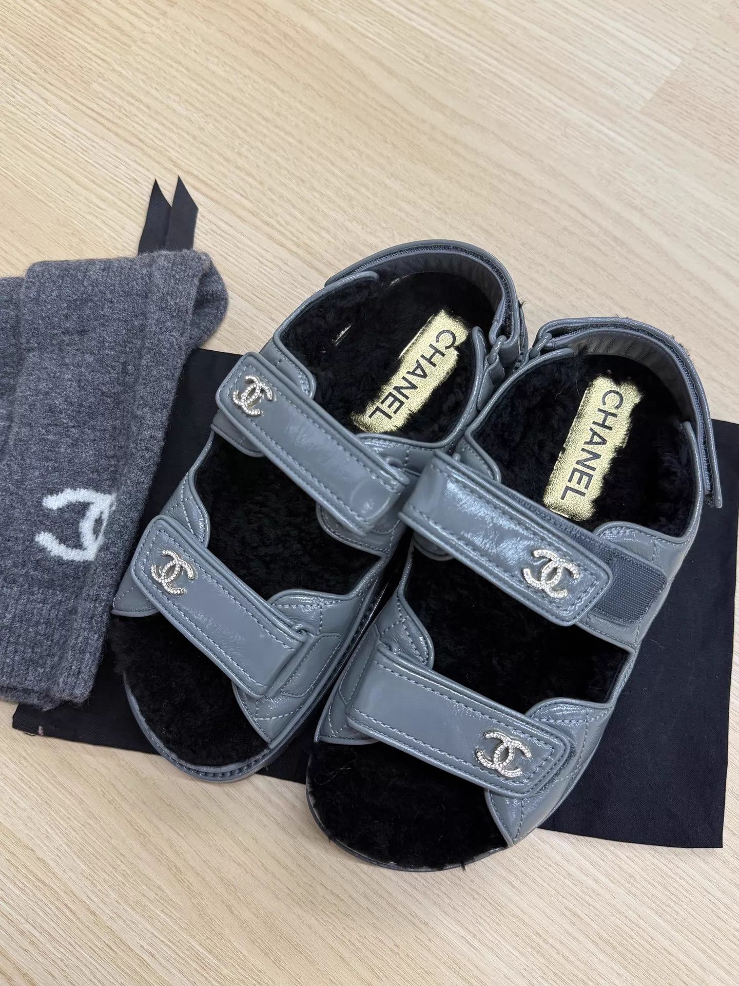 Chanel Chanel Gray Fur Velcro Sandals Size 37 New Size US 6.5 / IT 36.5 - 1 Thumbnail