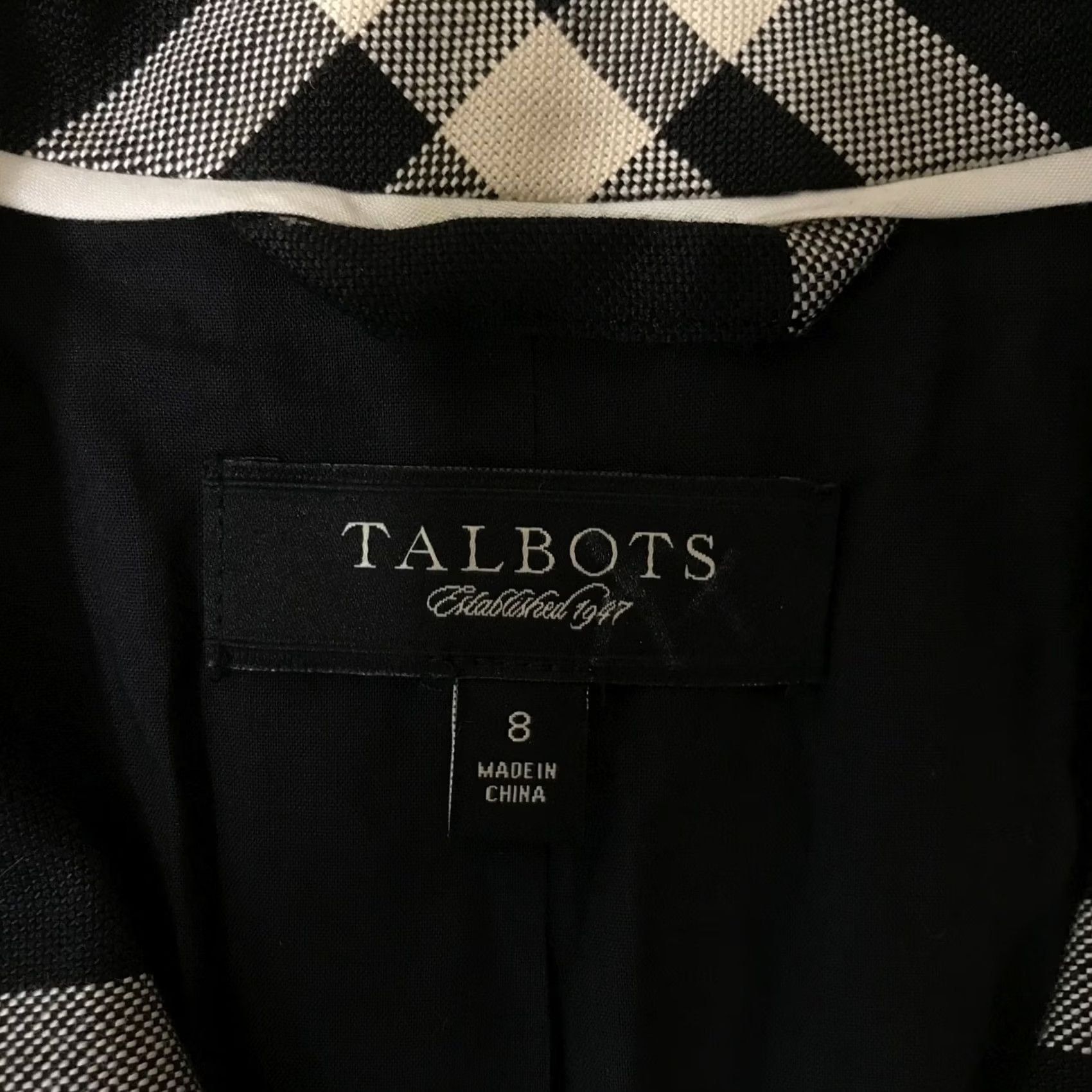 Talbots Talbots Women's 8 Jacket Black/White Lined Cotton Blend Button Up Plaid Size M / US 6-8 / IT 42-44 - 7 Thumbnail