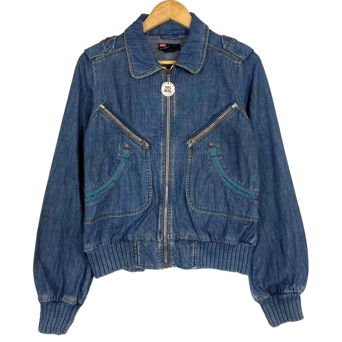 Diesel 💥DIESEL DENIM CROPPED BOMBER TRIBAL JEAN JACKET Size S / US 4 / IT 40 - 1 Thumbnail