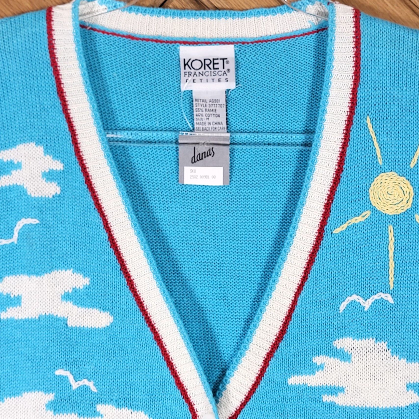 Vintage Vtg Koret Vest Shirt Women PM Blue Sailboat Plaid Knit Beaded Embroidered V-Neck Sleeveless Cardigan Casual Travel Surf Nautical 90s Size M / US 6-8 / IT 42-44 - 2 Thumbnail