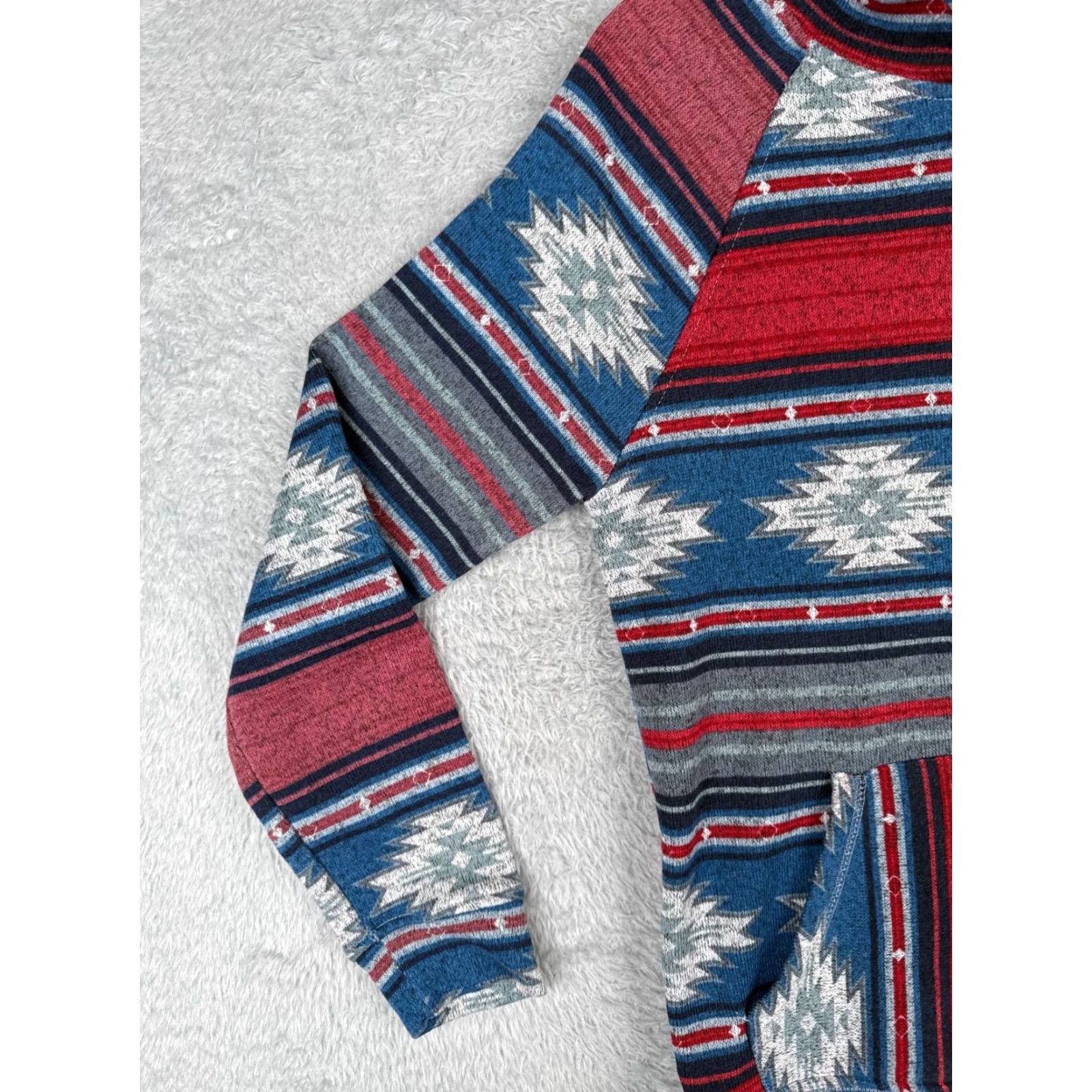 CLOT Brooklyn Cloth Hoodie Womens Small Red Blue Southwest Aztec Pullover Crew Neck Logo Pockets Solid Vintage No N/A Size S / US 4 / IT 40 - 3 Thumbnail