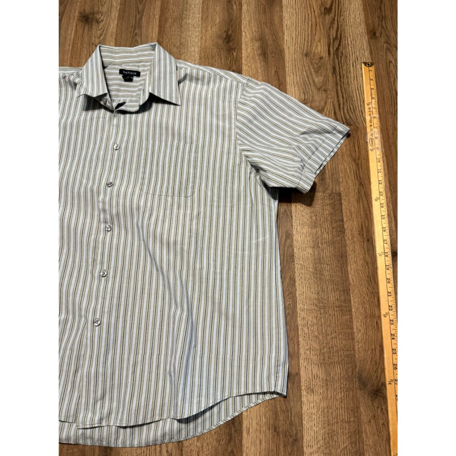 Van Heusen Van Heusen Shirt Mens XL Striped Button Up Blue Green Grey 17-17.5 Size US XL / EU 56 / 4 - 4 Thumbnail