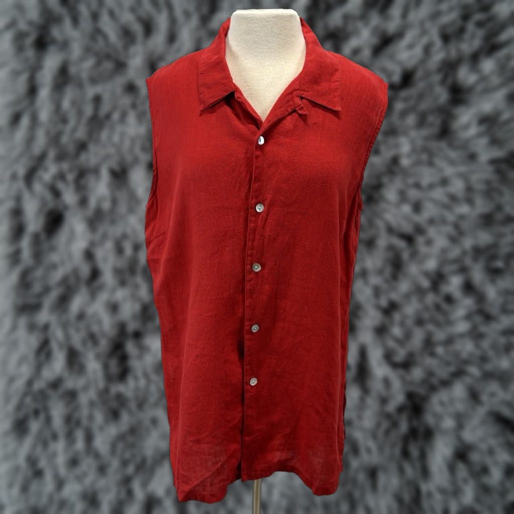 Vintage VINTAGE Chicos Women's Tunic Shirt Linen Sleeveless Casual Summer Fall Large Red Button-Up Size L / US 10 / IT 46 - 1 Thumbnail