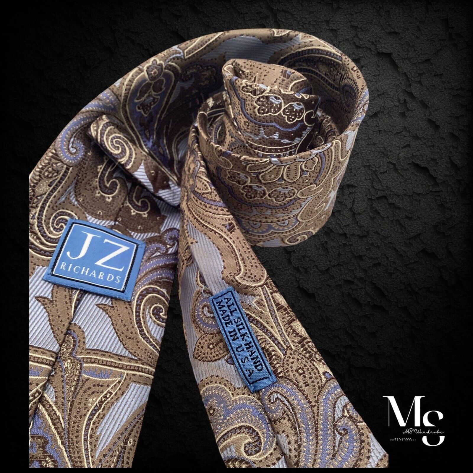Other JZ RICHARDS XL Brown Paisley Silk Tie Hand Made In USA W: 3. Size ONE SIZE - 3 Thumbnail