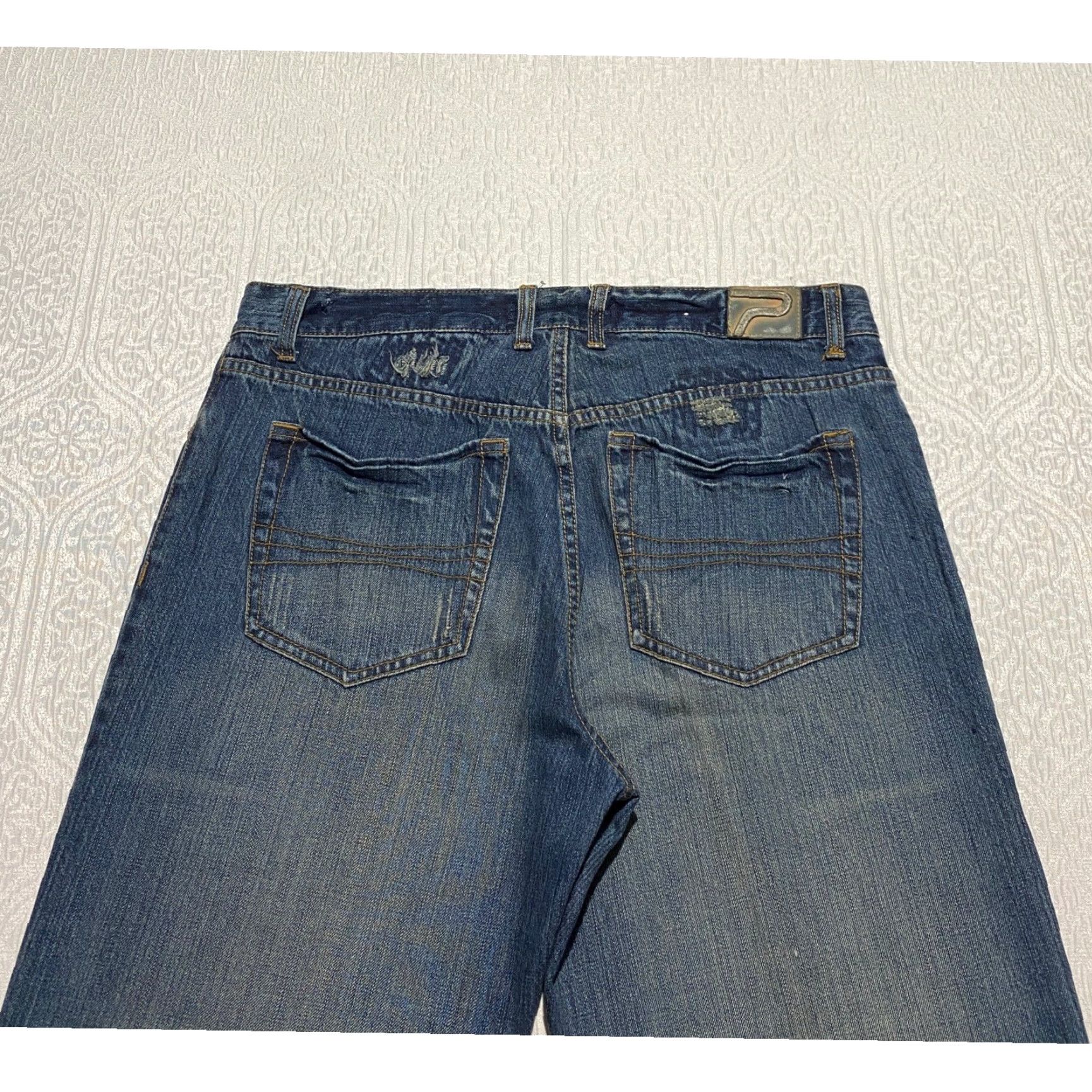 Vintage Paco Jeans Mens 36x30 Blue Denim Distressed Patchwork Whiskers Straight Wide Leg Size US 36 / EU 52 - 3 Thumbnail