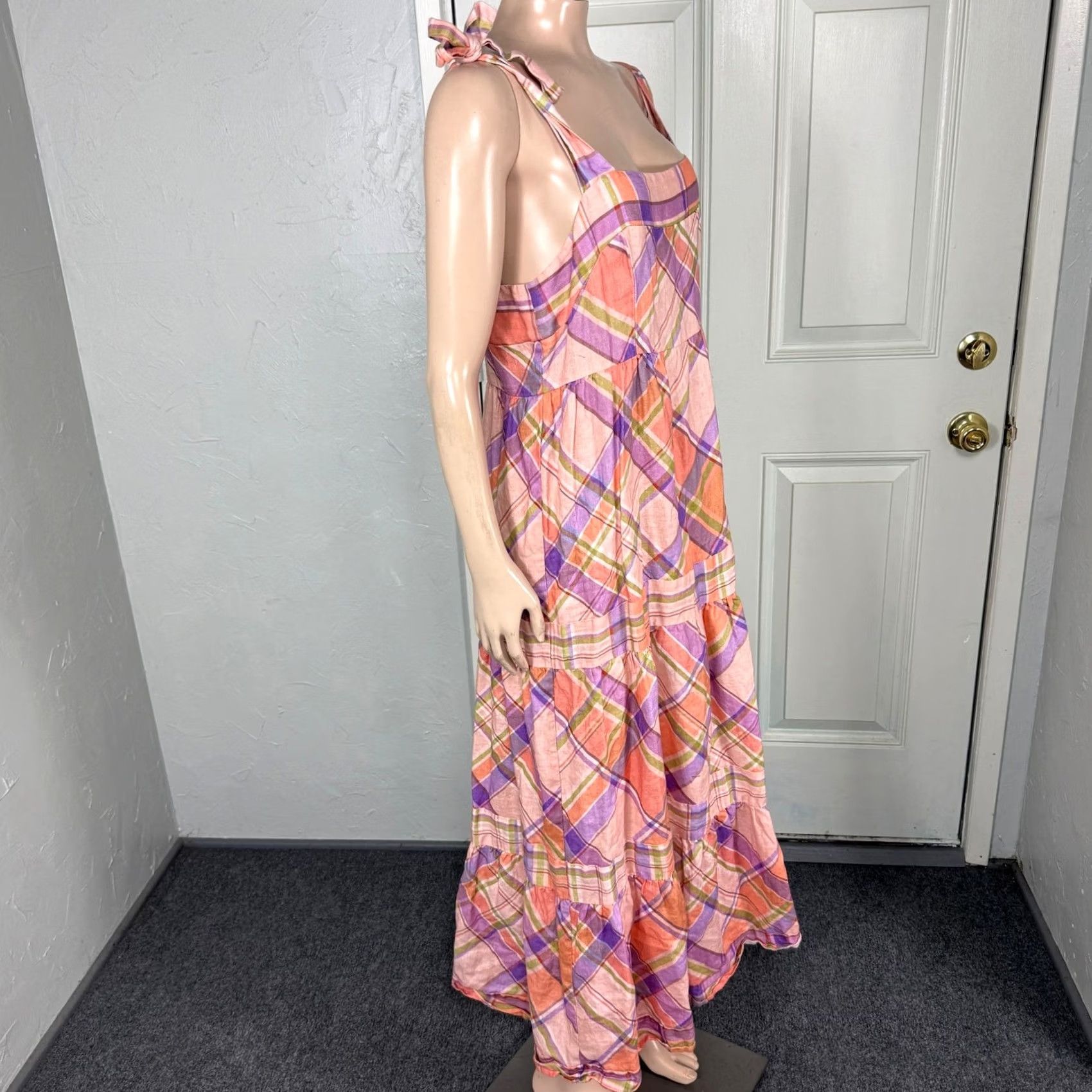 Anthropologie Anthropologie Kachel Dress Plaid Maxi Linen Pink Long D4-2 L Adult Women Sleeveless Square Neck Pullover Lightweight Casual Size L / US 10 / IT 46 - 7 Thumbnail