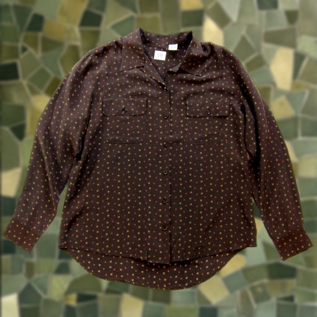 Gap GAP Blouse 100% Silk Brown Star Polka Dot Collar Button Down Long Sleeve Medium Women Adult Regular Shirt Womens Size M / US 6-8 / IT 42-44 - 1 Thumbnail