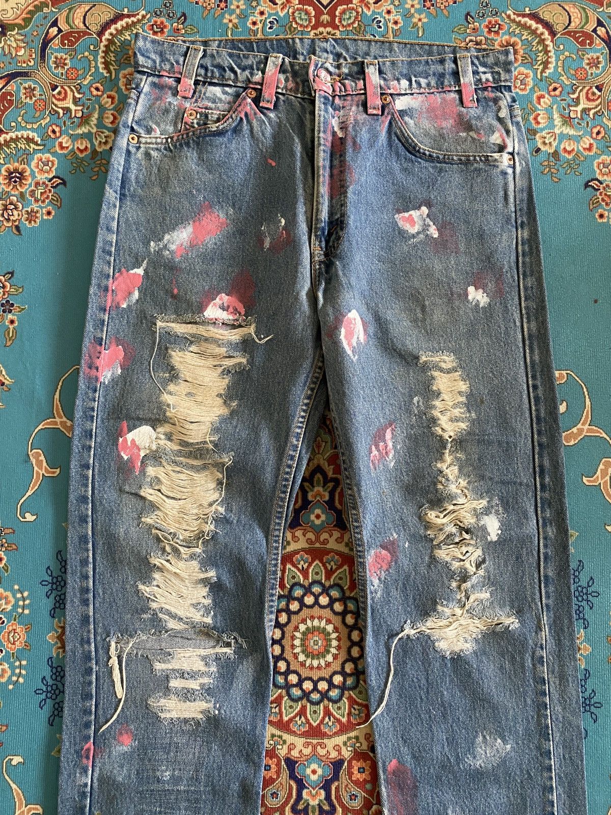 Levi's × Vintage Vintage 90s Levi’s 505 Distressed Splatter Design Denim Size US 31 - 4 Thumbnail