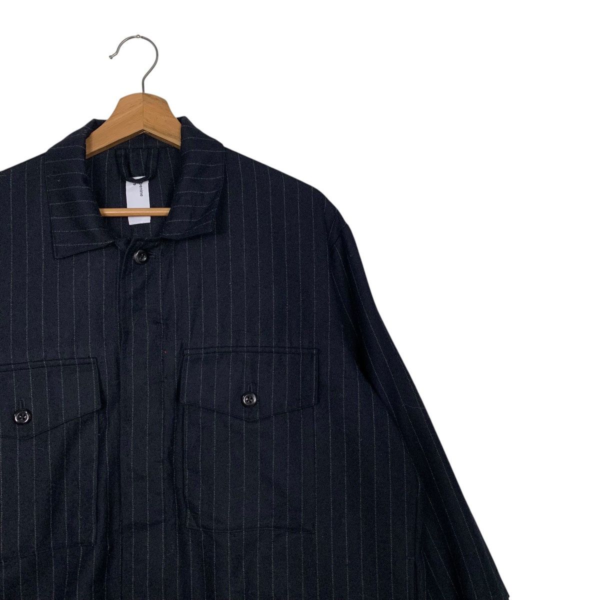 Japanese Brand BENINE Dark Blue Wool Pinstripe Jacket #2698-C121 Size US L / EU 52-54 / 3 - 5 Thumbnail