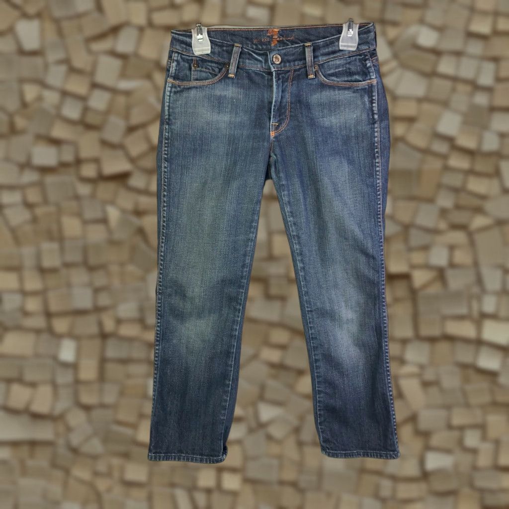 7 For All Mankind 7 For All Mankind Juniors Size 27 Low Rise Straight Leg Blue Denim Jeans Size 27" / US 4 / IT 40 - 1 Thumbnail