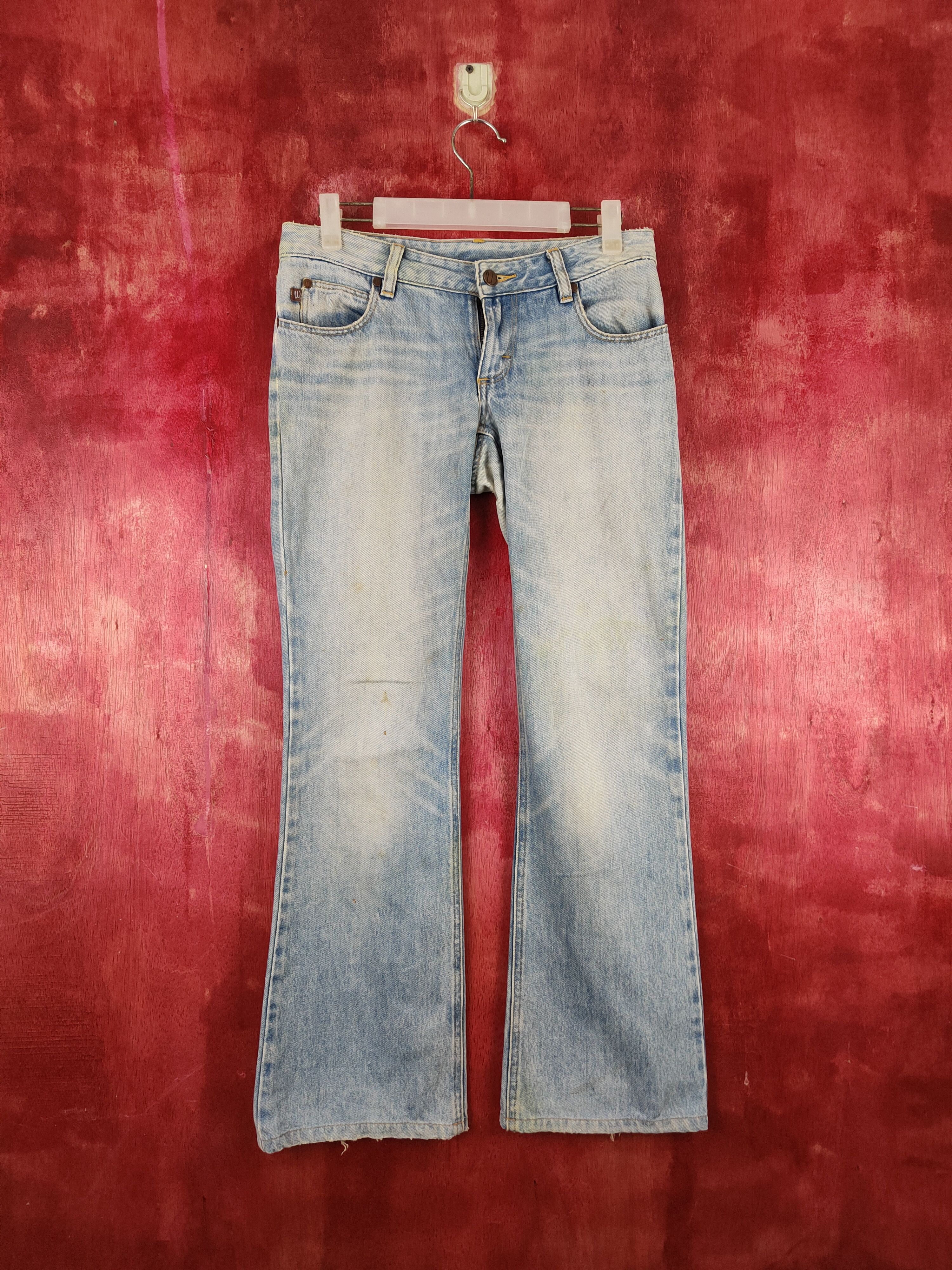 Japanese Brand Wrangler Blue Faded Distressed Bootcut Jeans #S2017 Size 29" - 1 Thumbnail