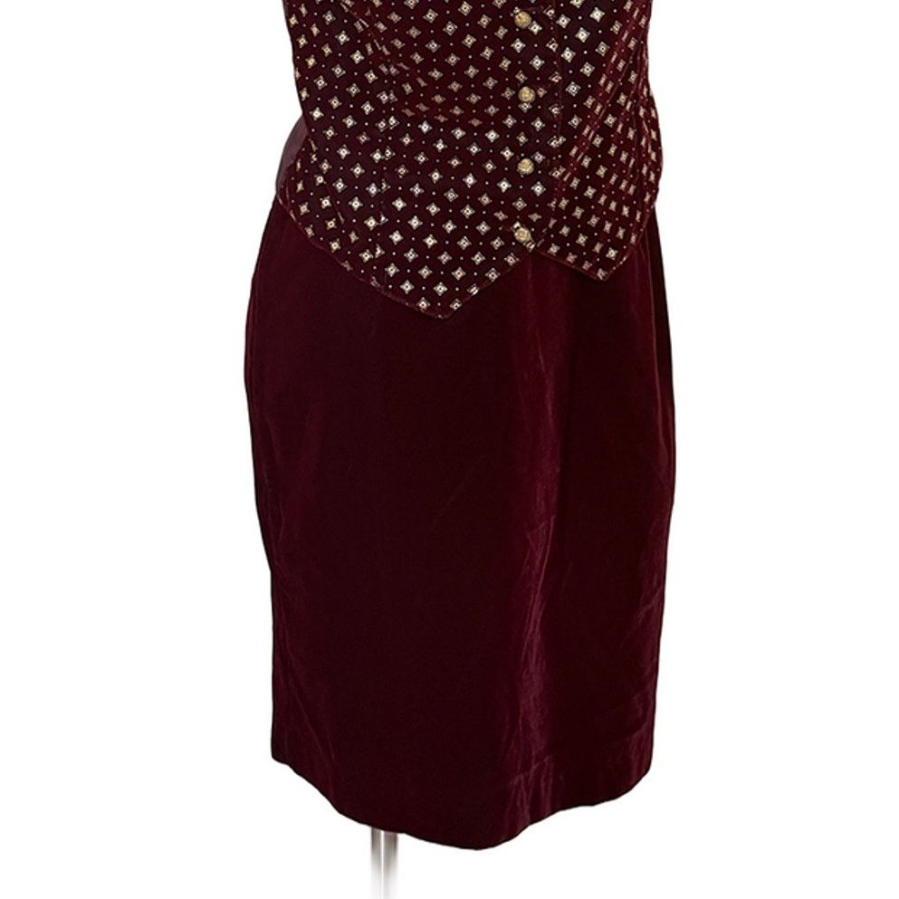 Other 90s Vintage velvet burgundy wine red pencil skirt Size 27" / US 4 / IT 40 - 2 Thumbnail