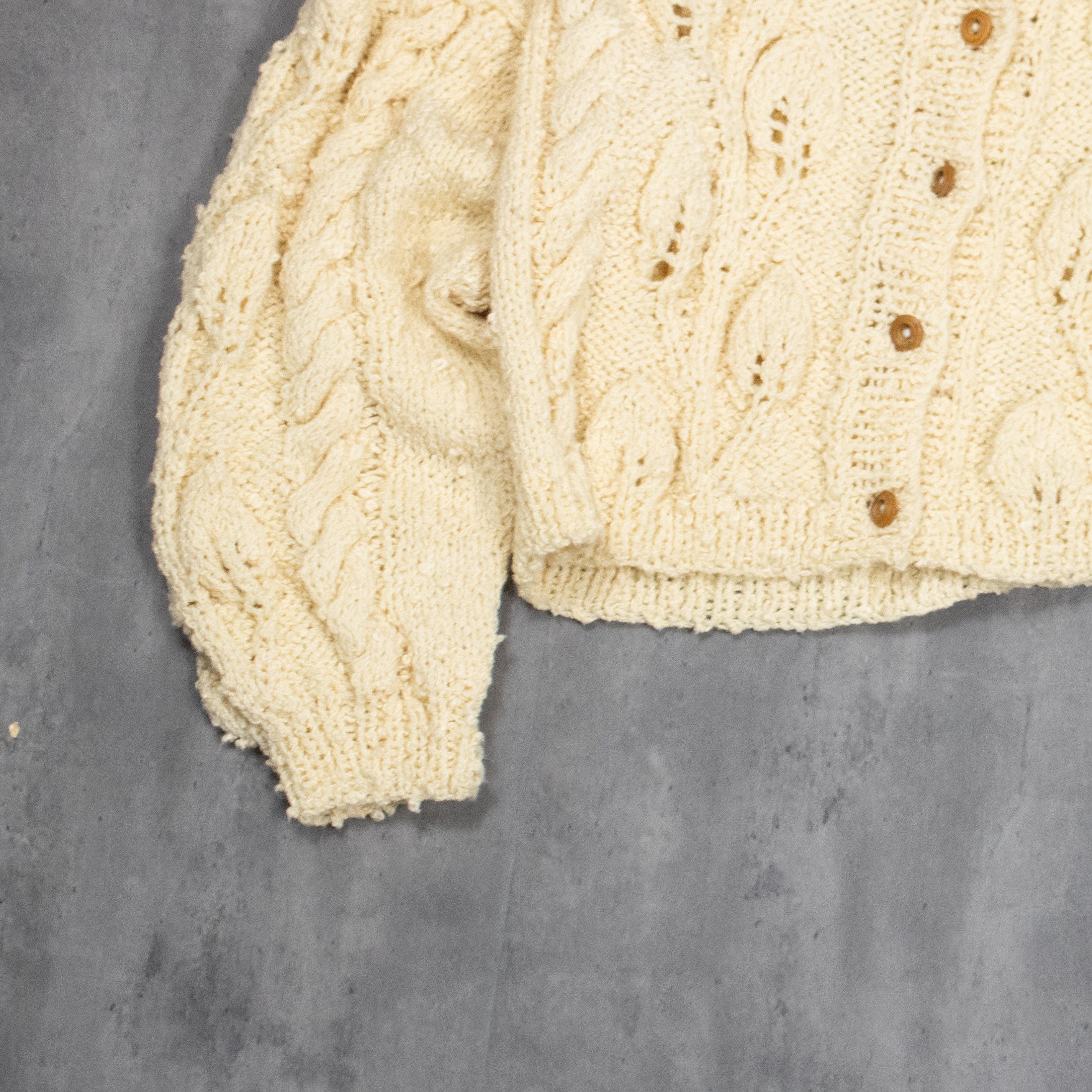 Japanese Brand VTG's 80's Flower Cable Cream Brown Cropped Cardigan Sweater Size US L / EU 52-54 / 3 - 3 Thumbnail