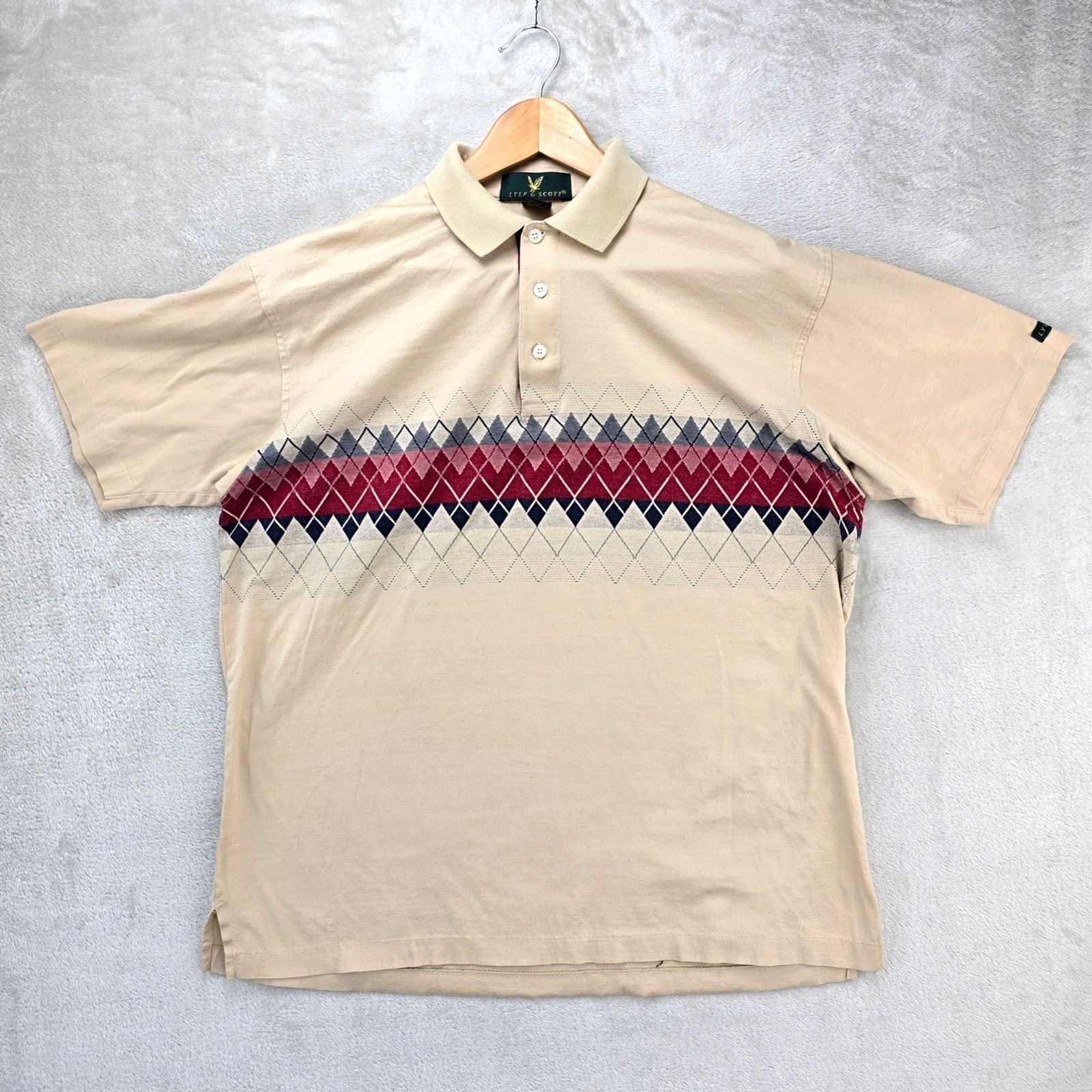 Lyle & Scott Vintage Lyle & Scott Polo Shirt Mens Large Beige Golf Argyle Size US L / EU 52-54 / 3 - 1 Thumbnail