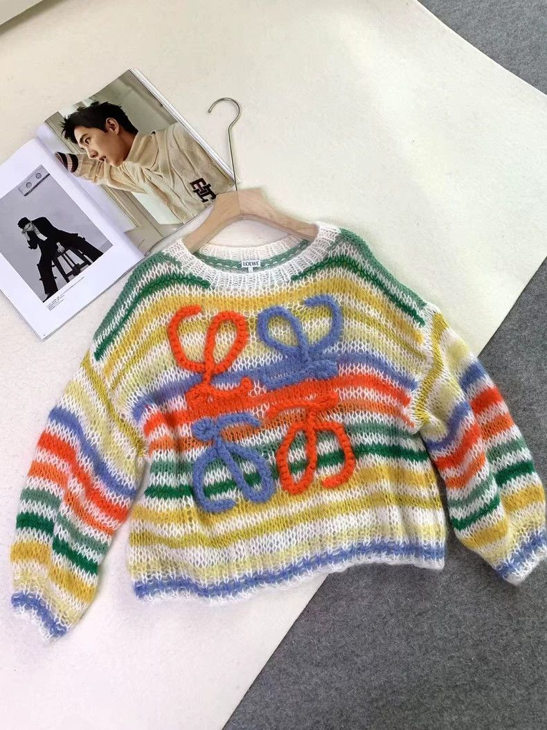 Loewe LOEWE Patchwork striped large logo knit top Size M / US 6-8 / IT 42-44 - 1 Thumbnail