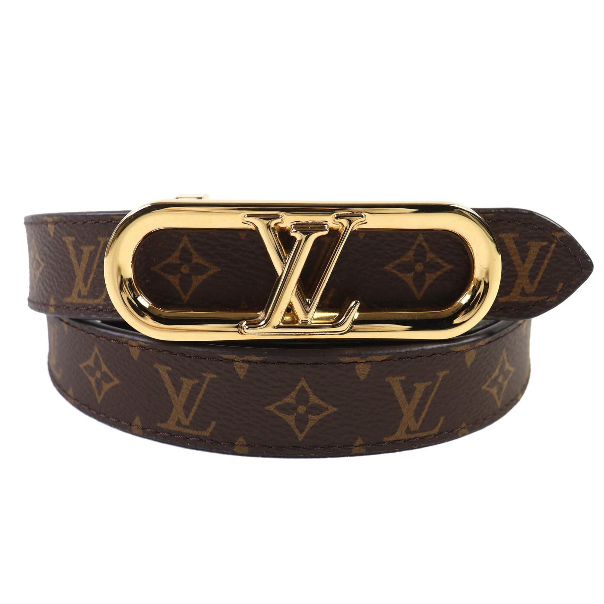 Louis Vuitton LOUIS VUITTON M0690 My LV Chain Reversible Monogram Leather Belt Brown Black Gold Hardware 80 32 Made in Spain Women's Size ONE SIZE - 1 Thumbnail
