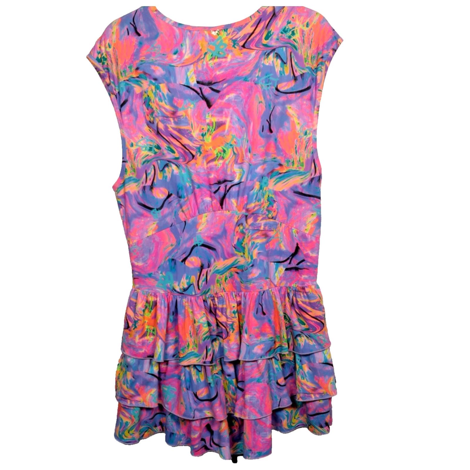 Vintage Lisa Blue Call Of The Whale Dress AUS UK 14 US 10 Beach Ruffle Psychedelic Swirl Size L / US 10 / IT 46 - 2 Thumbnail