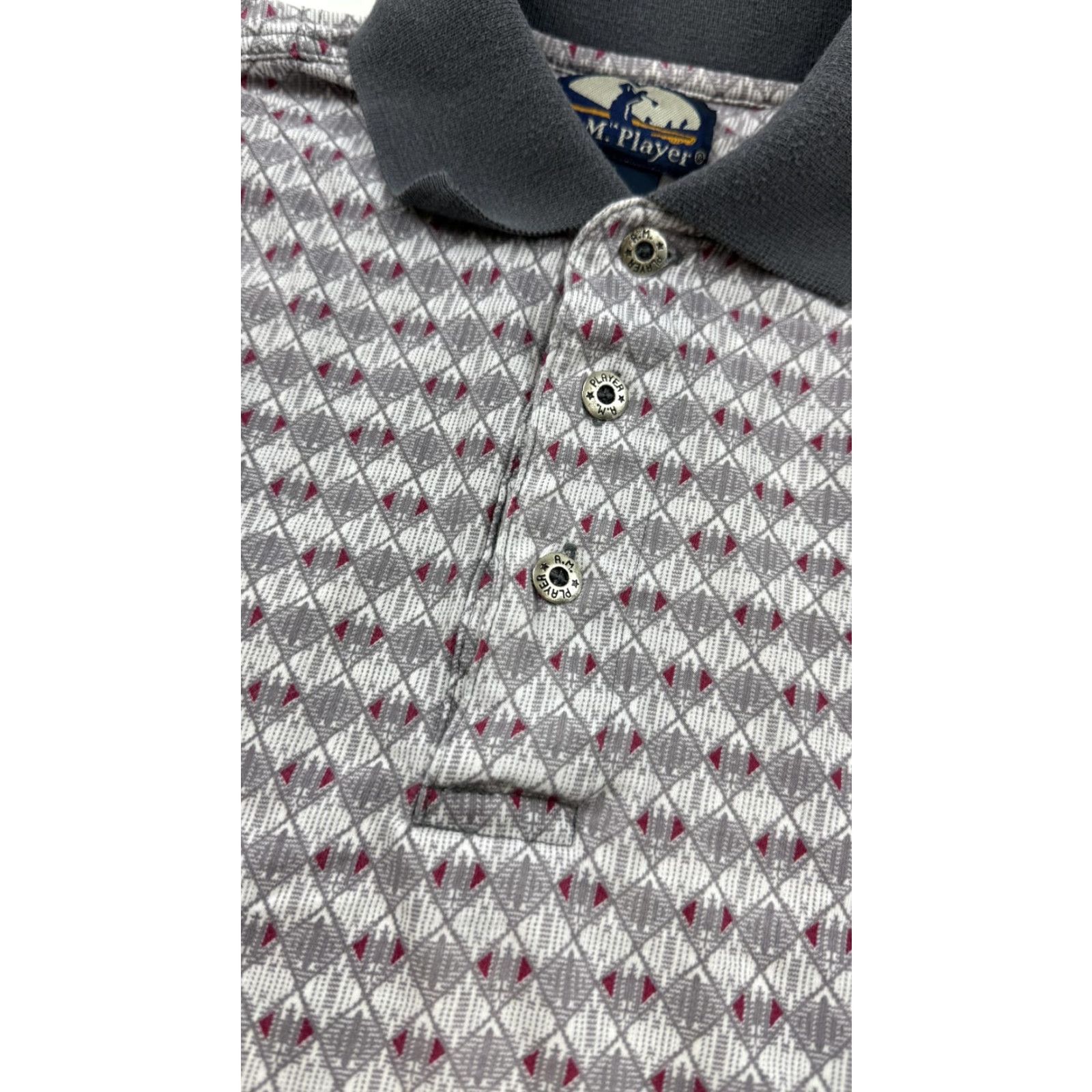 Vintage A.M. Player Polo Shirt Mens Small Gray Red Geometric Cotton Golf Casual Size US S / EU 44-46 / 1 - 3 Thumbnail