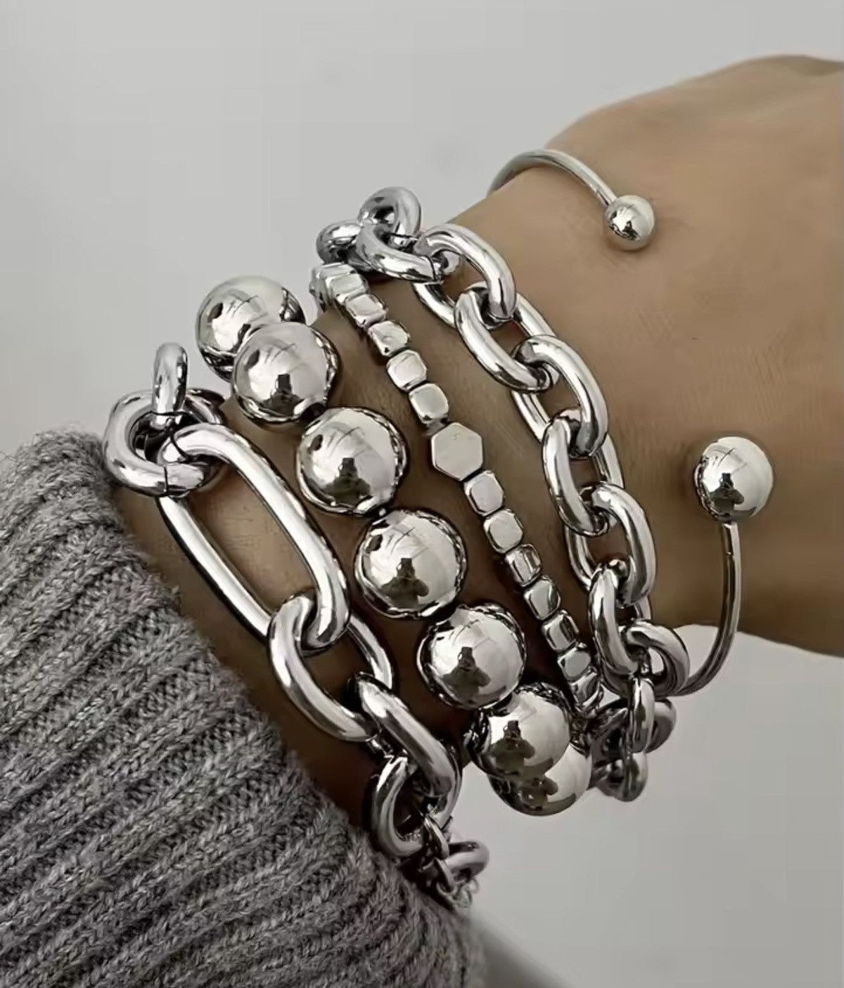 Japanese Brand 5pc High-Polish Bracelet Set - Industrial Stack Size ONE SIZE - 2 Thumbnail
