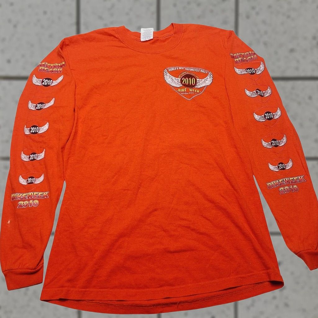 Jerzees Daytona Beach 2010 Bike Week Long Sleeve T Shirt Men S Orange Flames Shirt Mens Size US S / EU 44-46 / 1 - 1 Thumbnail