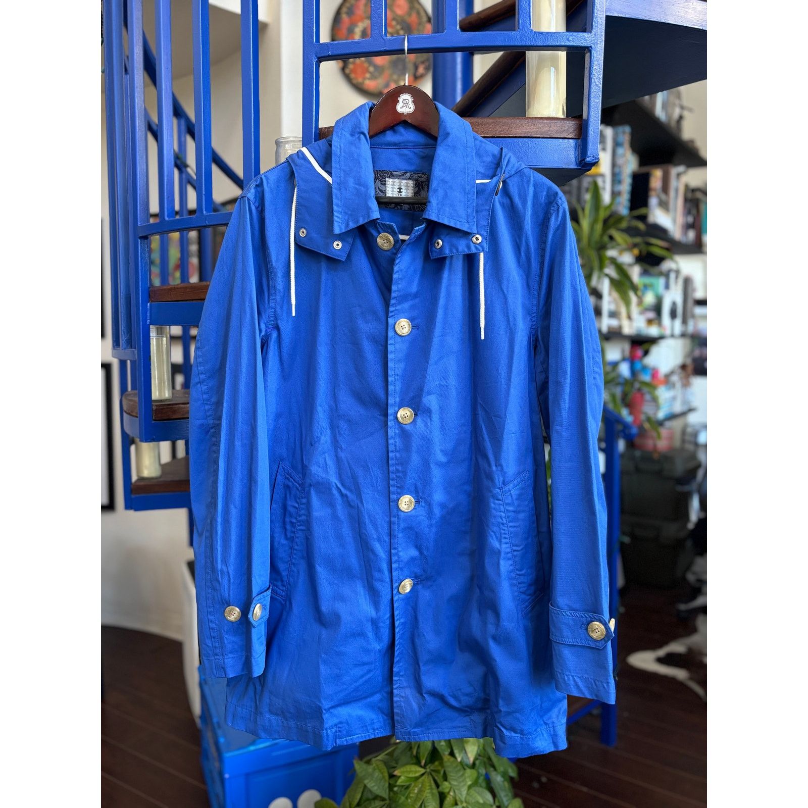 Takeo Kikuchi Japan Blue Button-Up Lightweight Coat (XL)