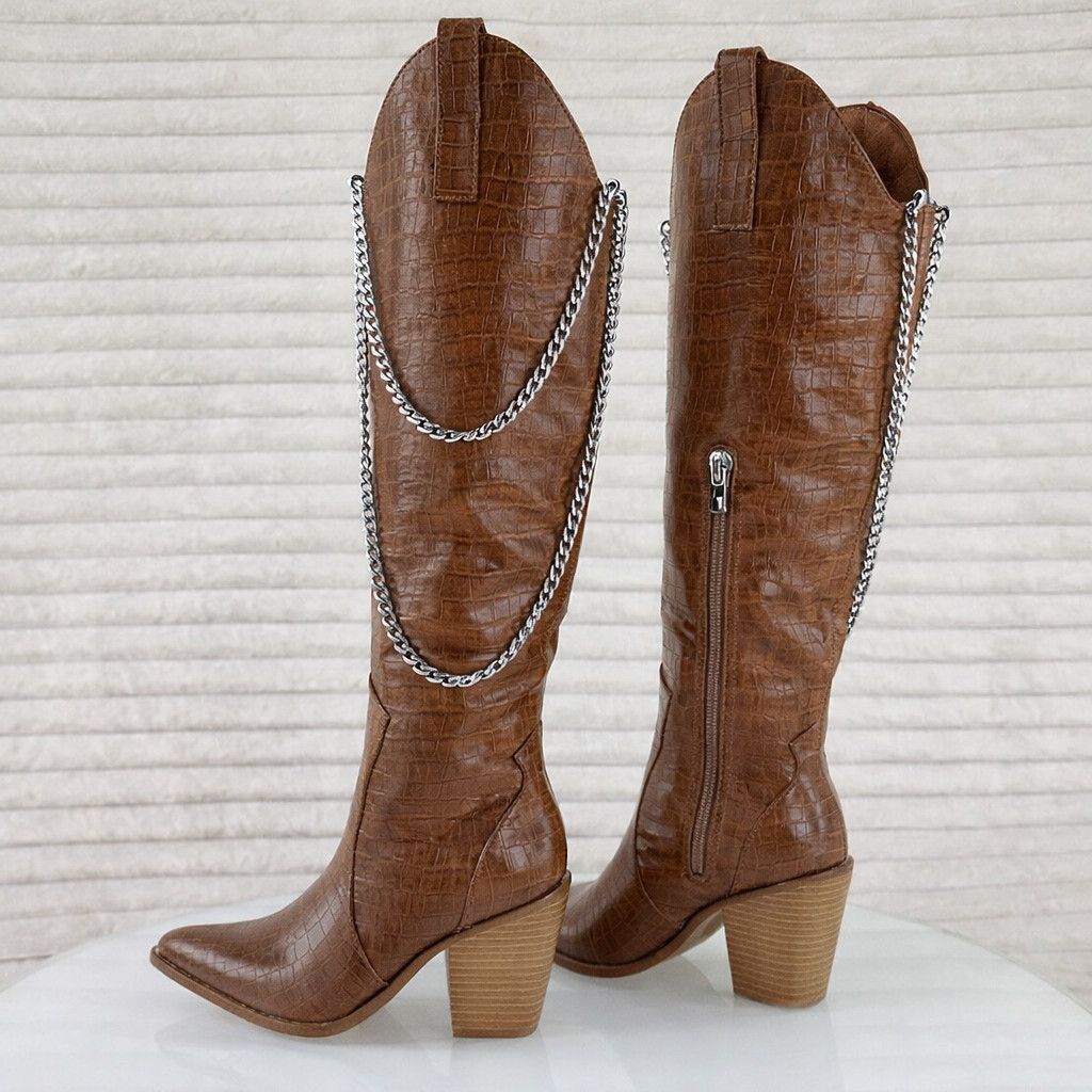 Other Dallas Brown Snake Texture Western Knee High Draped Chain Co Size US 6.5 / IT 36.5 - 3 Thumbnail