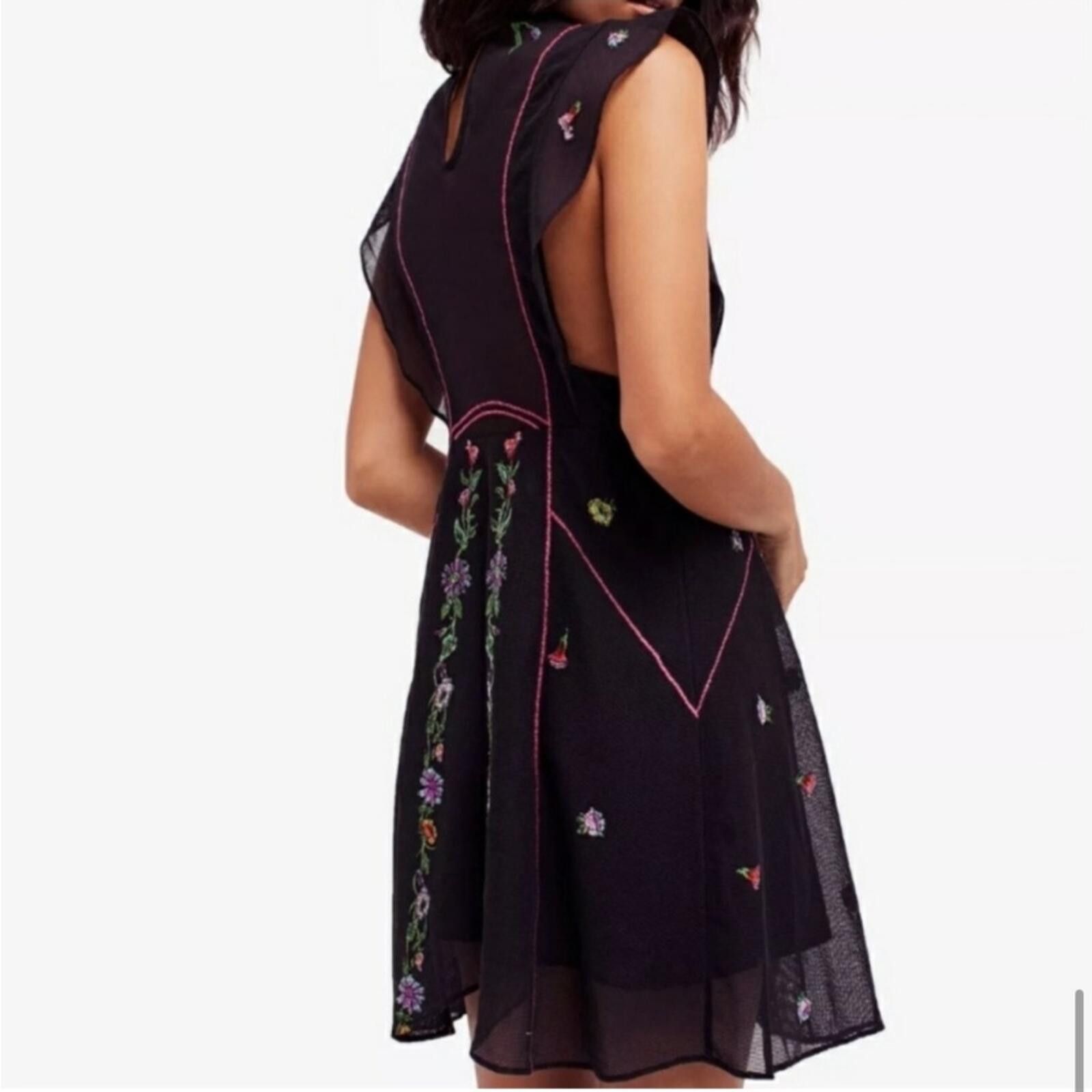 Free People Black Riviera Embroidered Illusion Mini Dress Size XL / US 12-14 / IT 48-50 - 5 Thumbnail