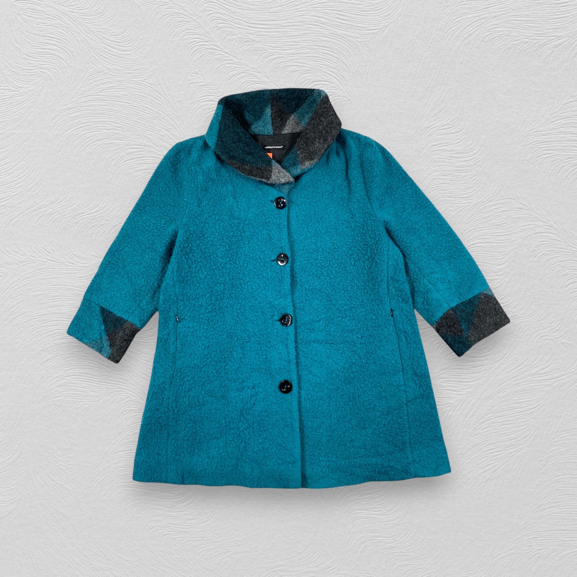 Japanese Brand Vintage Castelletti Ivana Blue Drape Wool Coat Jacket- J496 Size US M / EU 48-50 / 2 - 1 Thumbnail