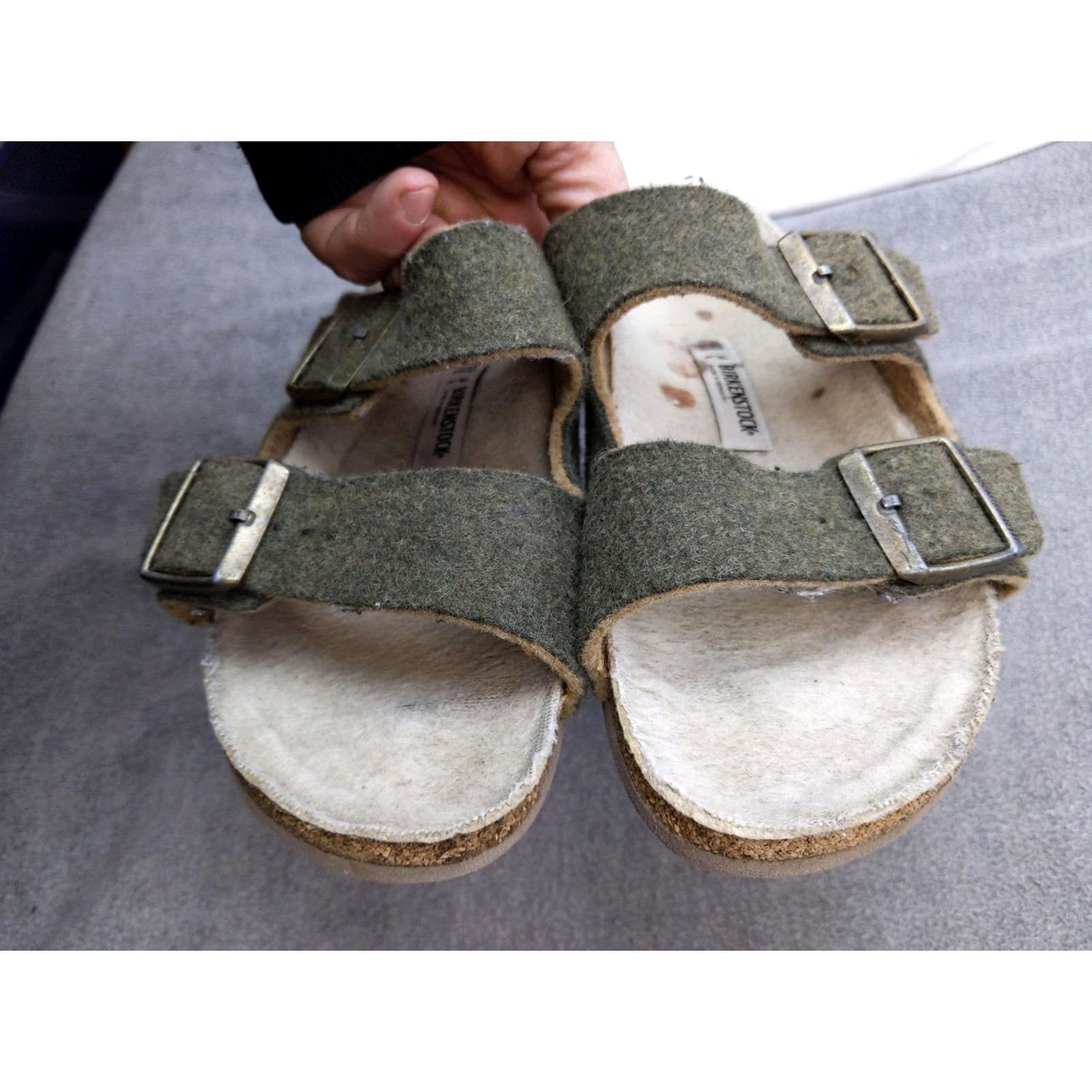 Birkenstock Birkenstock Arizona Sandals Womens 7 38 Green Wool Slide Cork Footbed Germany Arch Support Buckle Size US 7 / IT 37 - 7 Thumbnail