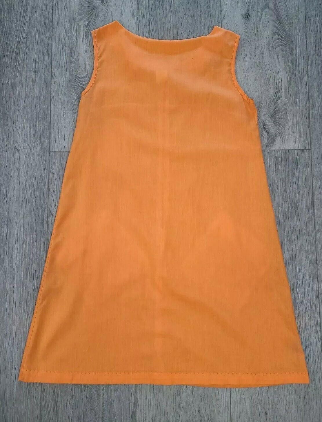 Designer Vintage Dress 1960s Orange Smocked Embroidered Boho Pockets Size M / US 6-8 / IT 42-44 - 3 Thumbnail