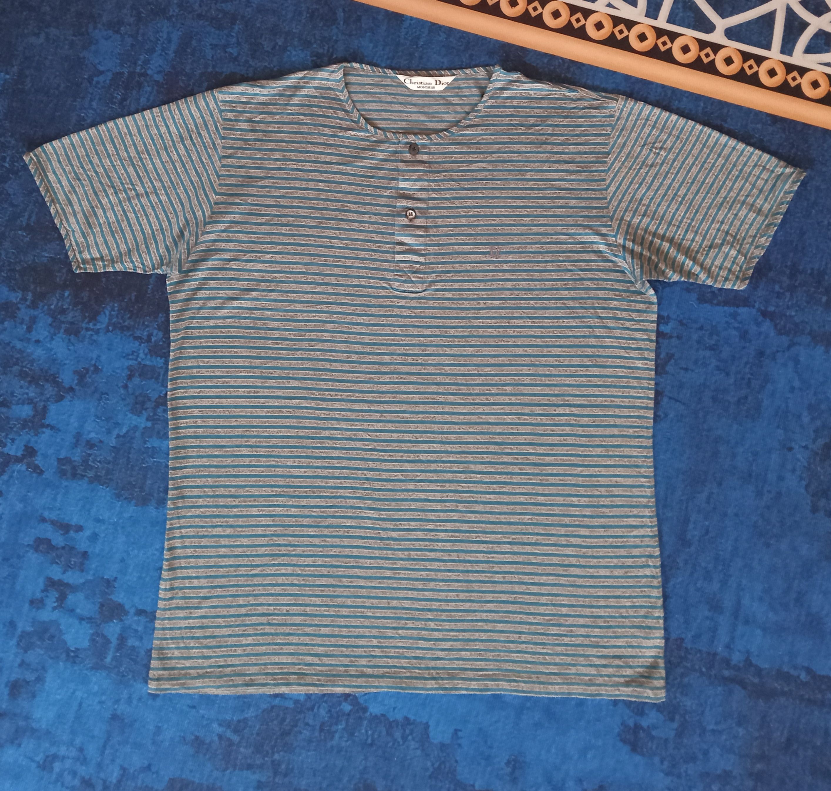Christian Dior Monsieur Christian Dior Monsieur Vintage Henley Neck Stripes Tee Size US L / EU 52-54 / 3 - 2 Thumbnail