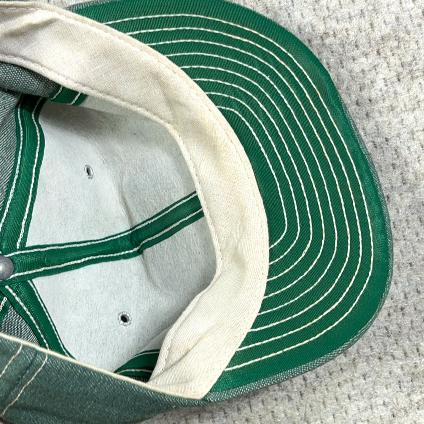 Denime VINTAGE Louisville Mfg John Deere Trucker Hat Cap Green Denim 80s Made USA RARE Size ONE SIZE - 7 Thumbnail