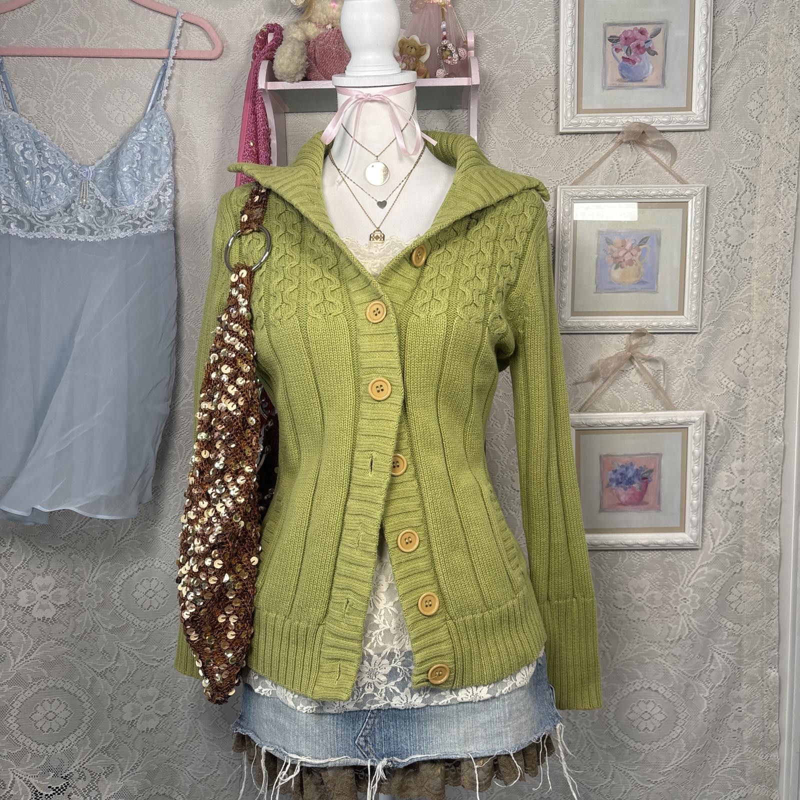 Other y2k green chunky knit layering cardigan Size S / US 4 / IT 40 - 1 Thumbnail