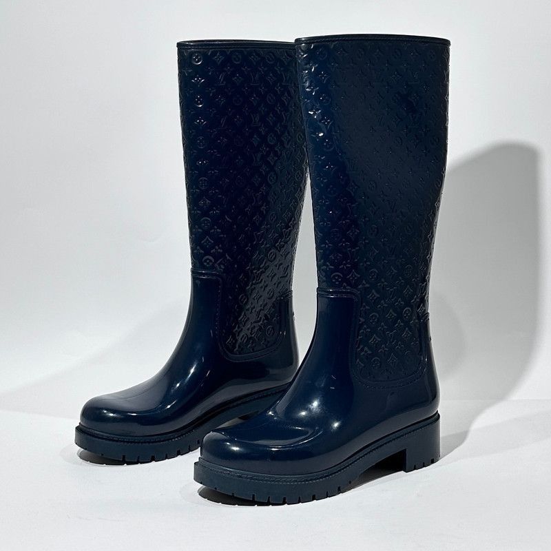 Louis Vuitton Glossy Logo Rain Boots in Deep Blue -