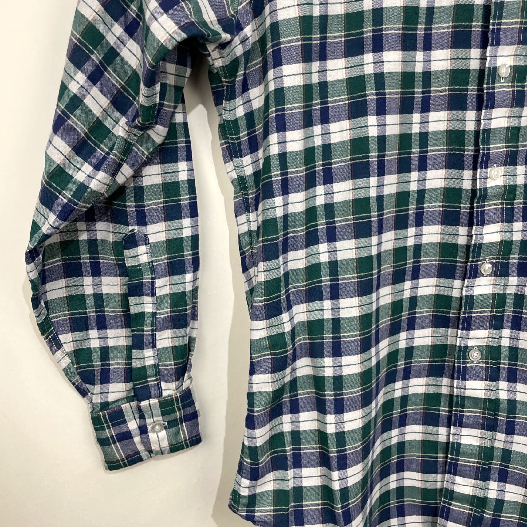 Vintage VINTAGE LL Bean 15 1/2 35 Green Blue Plaid Single Needle Tailored Shirt USA Size US L / EU 52-54 / 3 - 7 Thumbnail