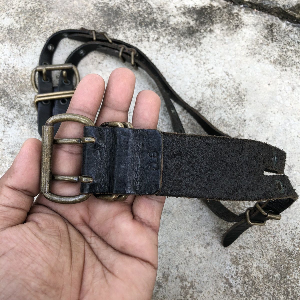 Leather Japanese Brand Black Leather Double Buckle Bondage Belt Size ONE SIZE - 8 Thumbnail