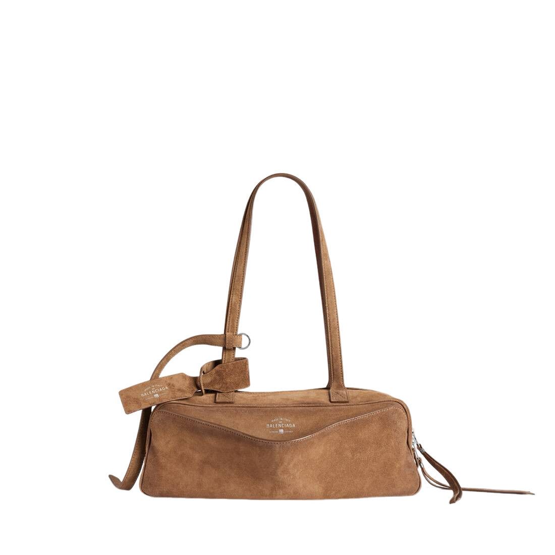 Balenciaga Carrie Small $2750 Camel Suede Top Handle Bag New, Women's