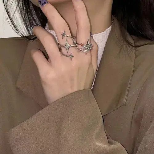 Handmade × Jewelry Star Ring Stone Silver Modern Spiral Art Psychedelic Size ONE SIZE - 3 Thumbnail