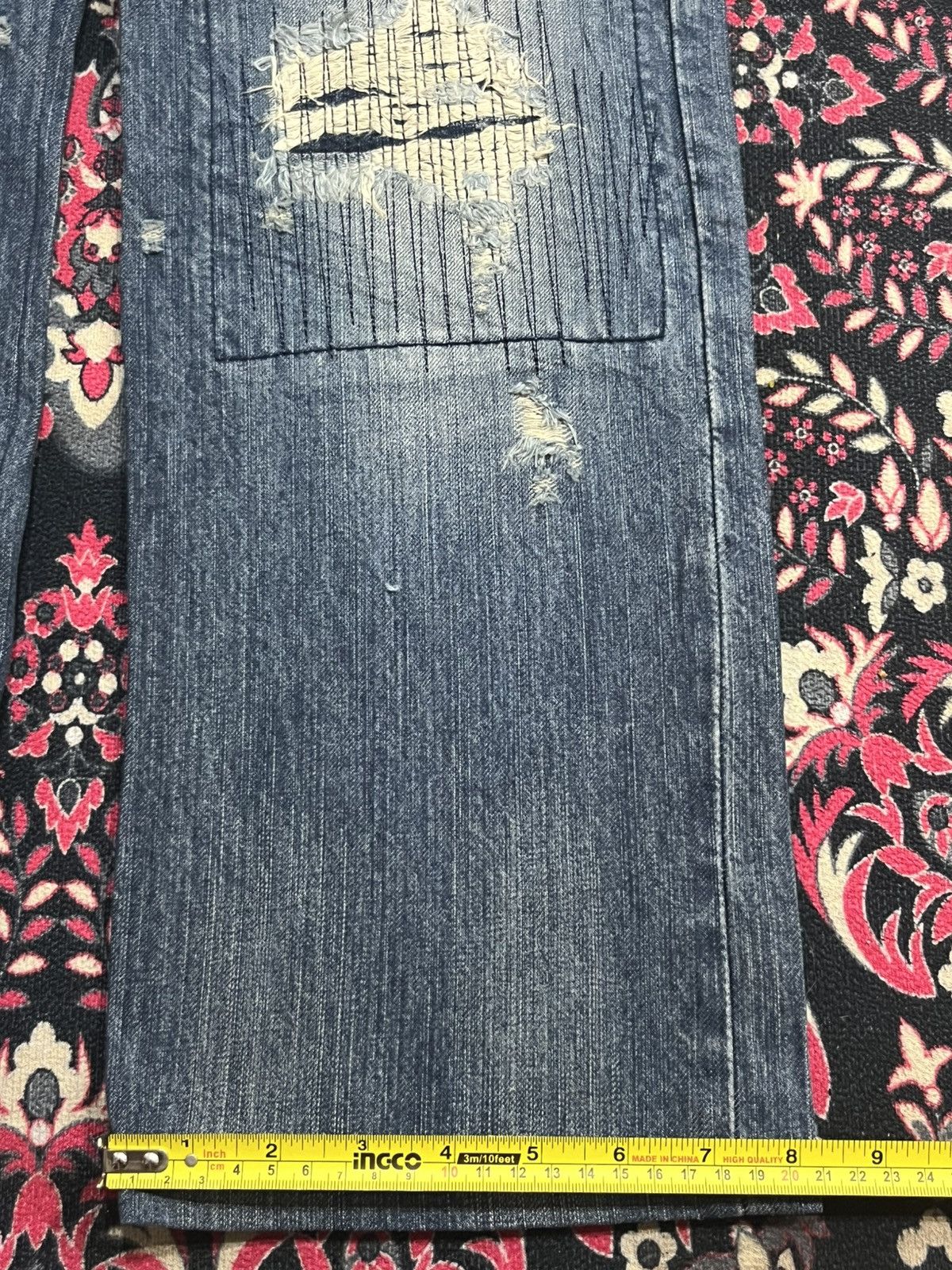 Kapital Japanese Brand Back Rush Distressed Sashiko Stitch Blue Jean Size US 31 - 14 Thumbnail